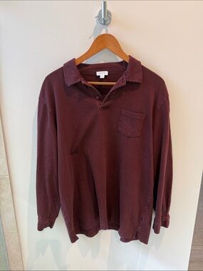 Sunspel Men's Long-Sleeve Polo in Deep Wine